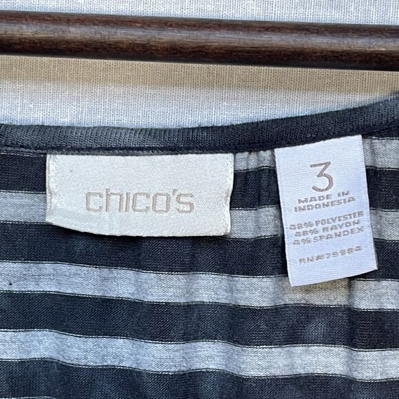 Chico's Blouse Women Size 16 Blue Striped Raglan Sleeve Stretch Bleached-Look - Picture 7 of 10